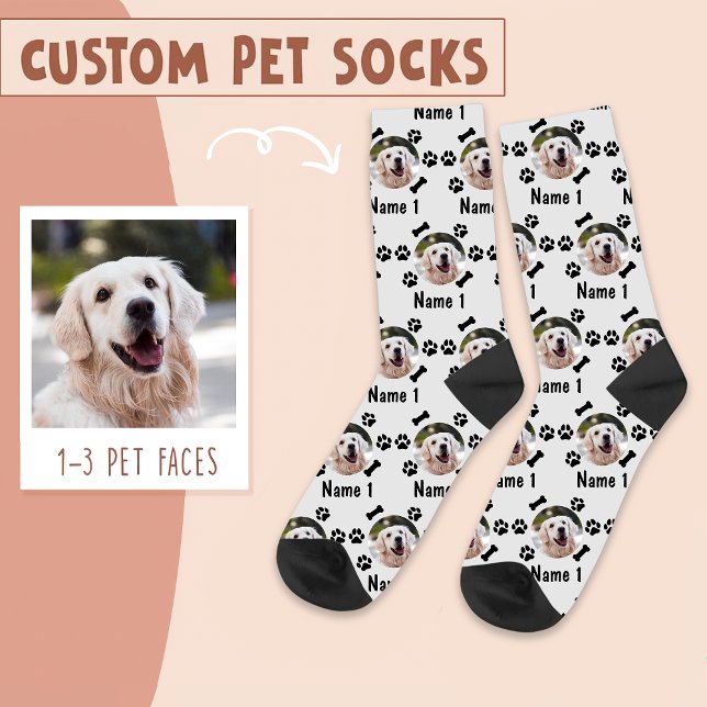 Dog Photo & Name, with Bones & Paw Prints on White Socks (Creator Uploaded)