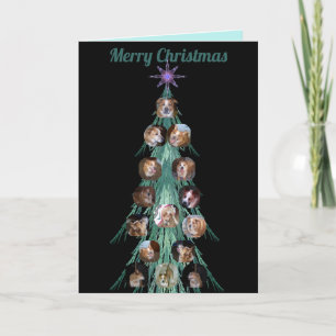Dog Photo Ornaments on Fractal Tree Black Holiday Card
