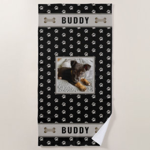 Dog Photo Paw Print Dog Bone Personalised Beach To Beach Towel