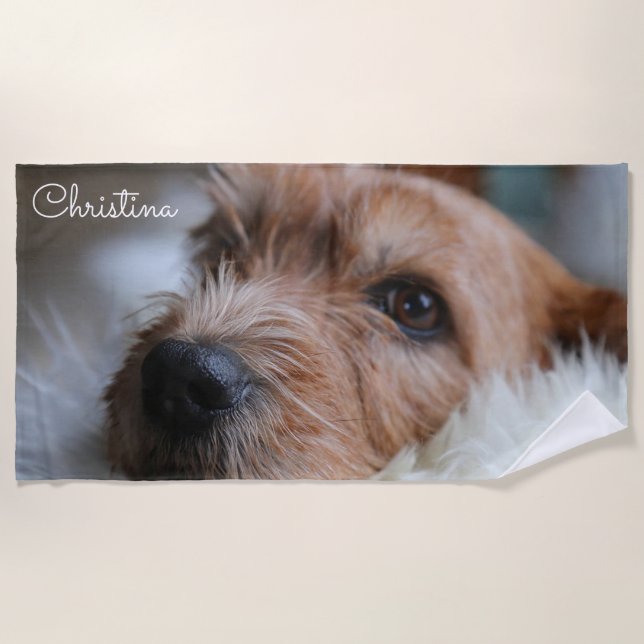 Dog Photo Personalised beach towel (Front)