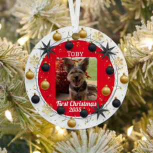 Dog Photo,Personalised, First Christmas Metal Tree Decoration