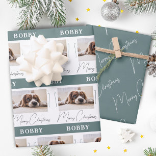 Dog Photo Pet Family Minimalist Merry Christmas  Wrapping Paper Sheet