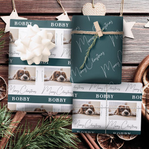 Dog Photo Pet Family Minimalist Merry Christmas Wrapping Paper Sheet