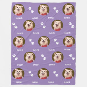 Dog Photo Pet Name Paws Lavender Fleece Blanket