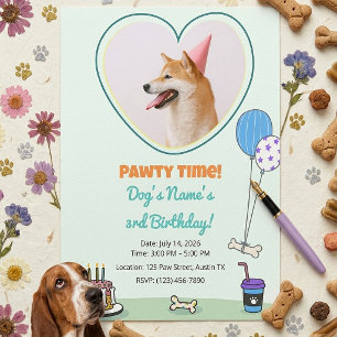 Dog Photo Pet Pawty Birthday Party Design Theme Invitation