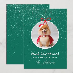Dog Photo Snow Green Woof Christmas Holiday Card