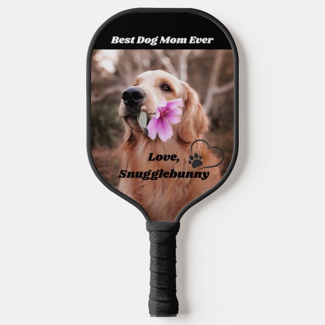 Dog Photo Super Mom Heart Paw Print  Pickleball Paddle (Front)