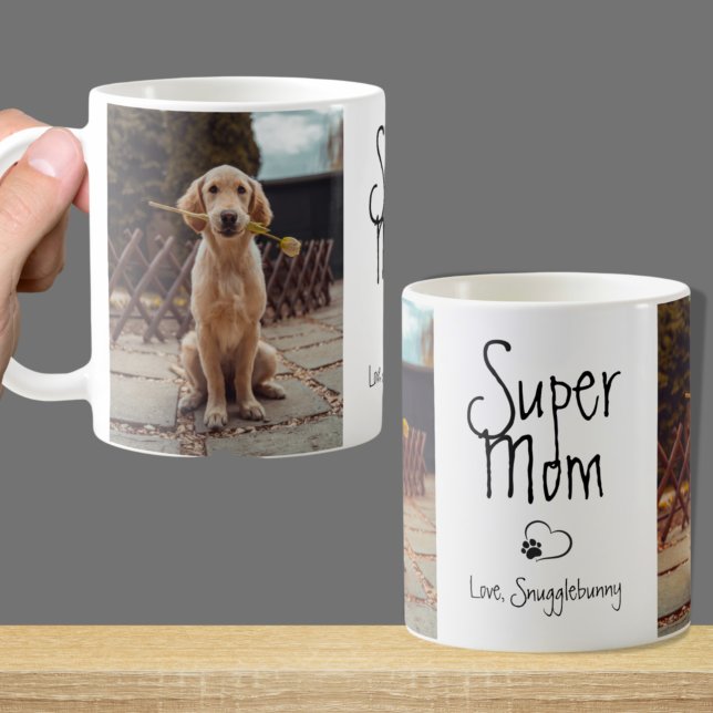 Dog Photo Super Mum Heart Paw Print Coffee Mug (Creator Uploaded)