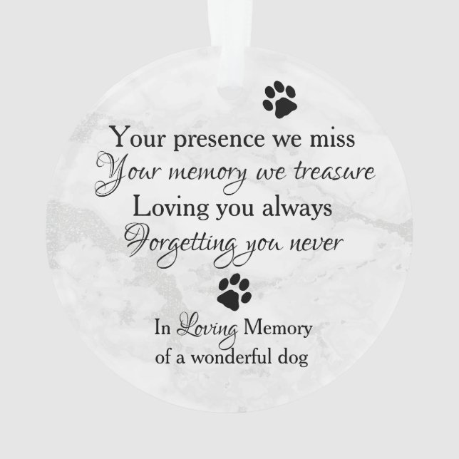 Dog Photo Sympathy Quote Marble Pet Memorial Ornament (Back)