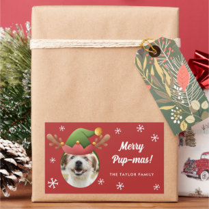 Dog Photo w/ Elf Reindeer Antler Hat Christmas Rectangular Sticker