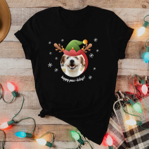 Dog Photo w/ Elf Reindeer Antler Hat Christmas T-Shirt