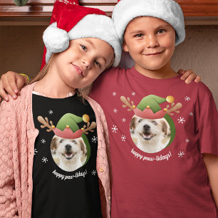 Dog Photo w/ Elf Reindeer Antler Hat Christmas T-Shirt