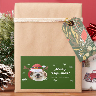 Dog Photo w/ Santa Reindeer Antler Hat Christmas Rectangular Sticker