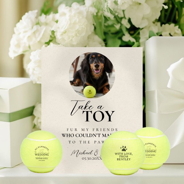 Dog Photo Wedding Tennis Ball Favor Pedestal Sign (Dog Photo Wedding Tennis Ball Favor Pedestal Sign)