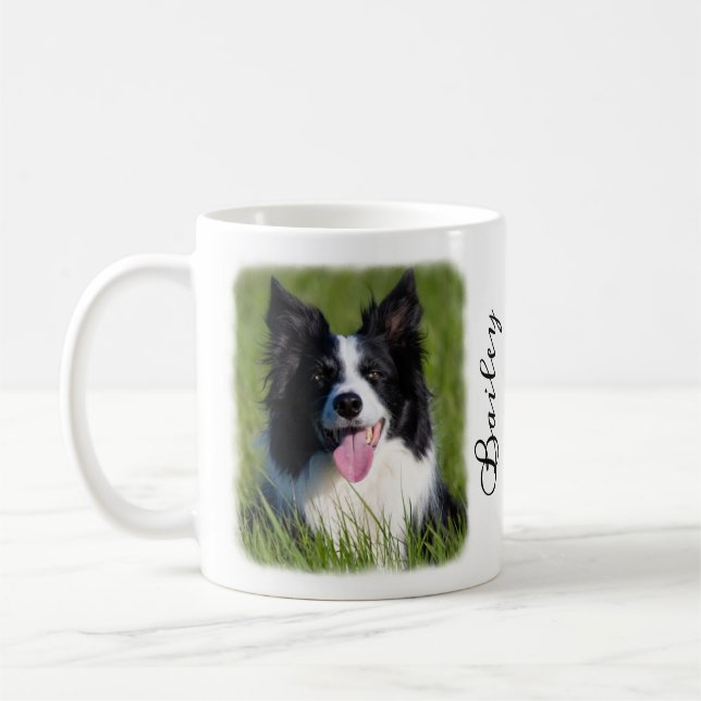 Dog Photo with Faded Border Custom Name and Quote Coffee Mug (Left)