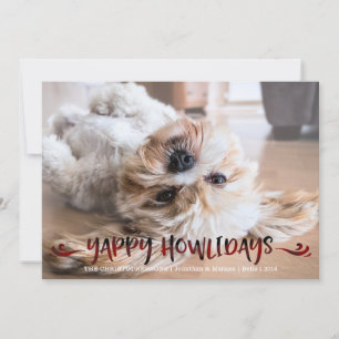 Dog Photo   YAPPY HOWLIDAYS   Red and Black Overla Holiday Card