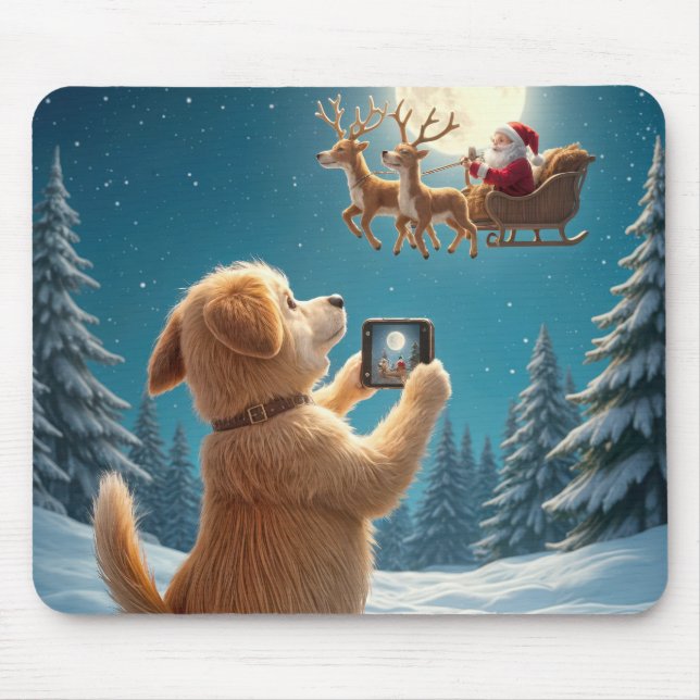 Dog Photographing Santa Claus In Sleigh Mouse Mat (Front)