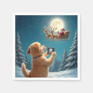 Dog Photographing Santa Claus In Sleigh Napkin