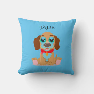 Dog pillow with personalised name.