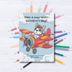 Dog Pilot Aeroplane Cloud Cute Kids Valentine's Da Holiday Card