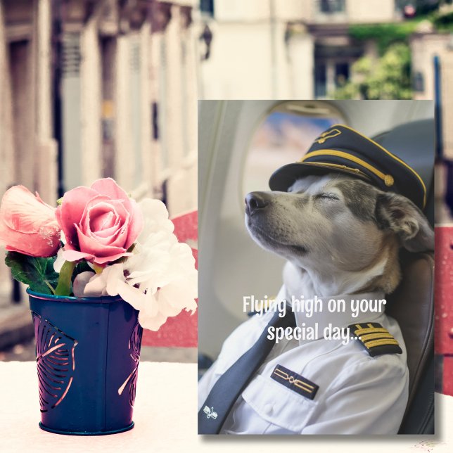 Dog Pilot & Aeroplane, Cool Funny Aviation Birthda Card (Creator Uploaded)