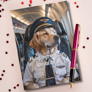 Dog Pilot & Aeroplane, Cool Funny Aviation Birthda Card