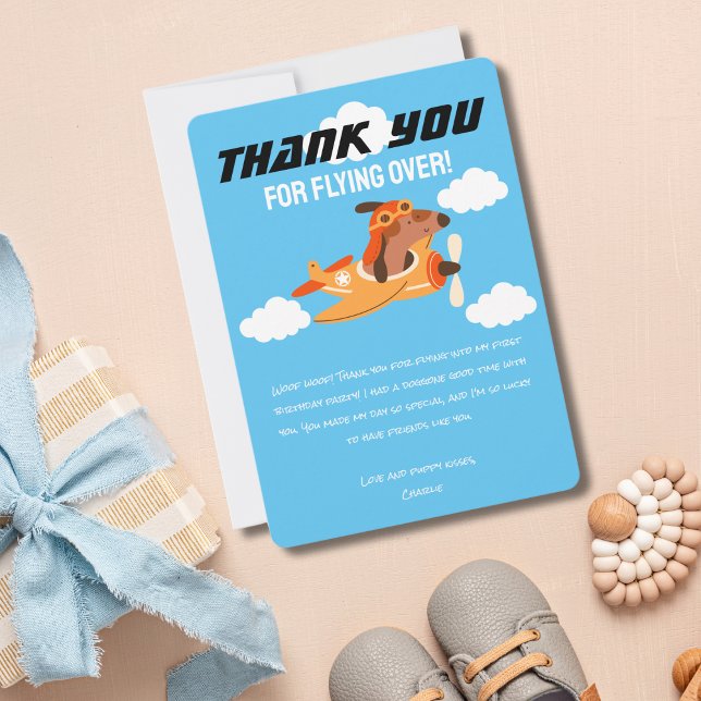 Dog Pilot Flying Aeroplane,Cute Birthday Thank You (Creator Uploaded)