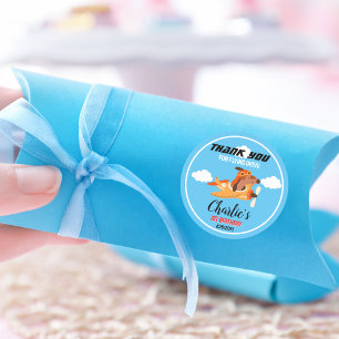 Dog Pilot Flying Aeroplane,Cute Birthday Thank You Classic Round Sticker