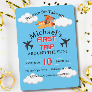 Dog Pilot Flying Aeroplane, Cute Fun Kids Birthday Invitation