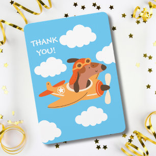 Dog Pilot Flying Aeroplane, Cute Fun Kids Birthday Thank You Card