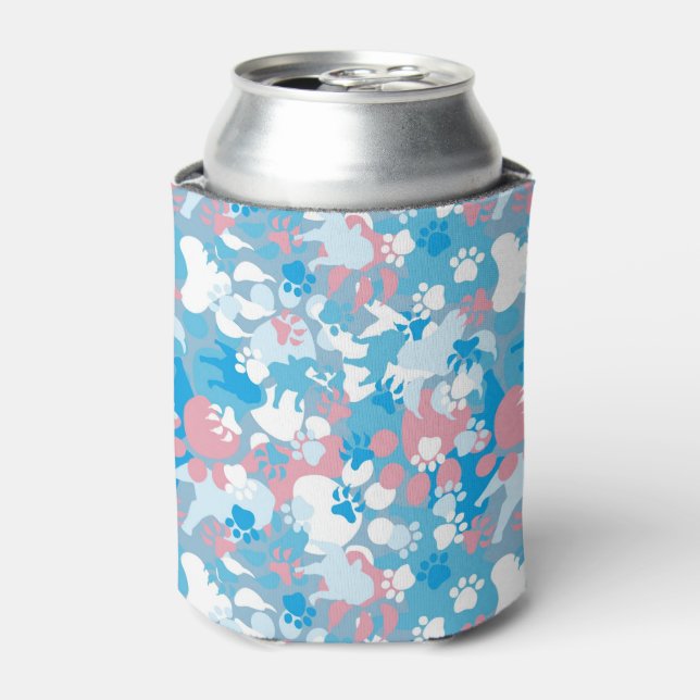 Dog Pink and Blue Camouflage Pattern Can Cooler (Can Front)