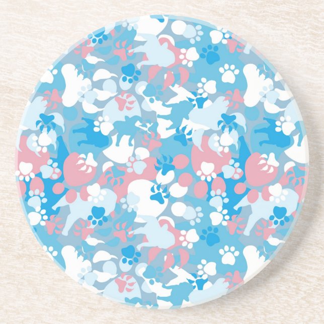 Dog Pink and Blue Camouflage Pattern Coaster (Front)