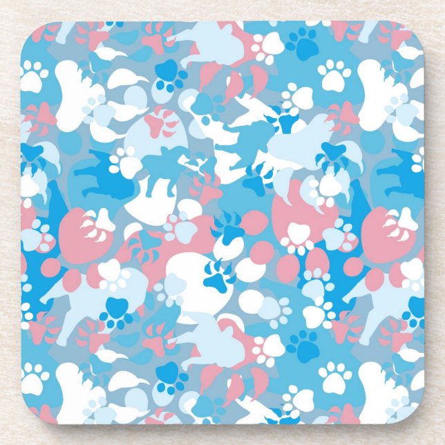 Dog Pink and Blue Camouflage Pattern Coaster (Front)