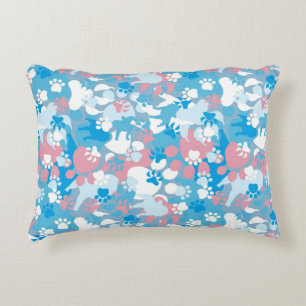 Dog Pink and Blue Camouflage Pattern Decorative Cushion