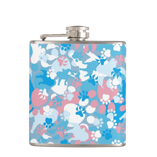 Dog Pink and Blue Camouflage Pattern Hip Flask (Front)