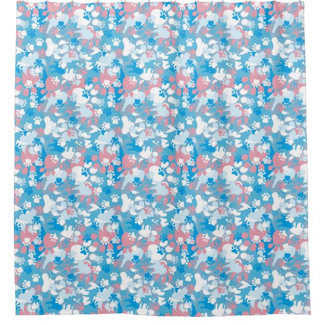 Dog Pink and Blue Camouflage Pattern Shower Curtain (Front)