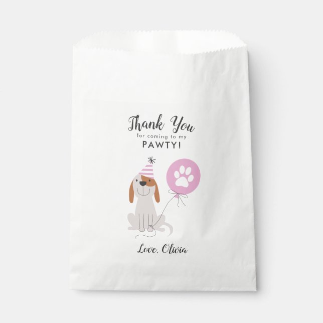Dog Pink Birthday Party Thank You Favour Favour Bags (Front)