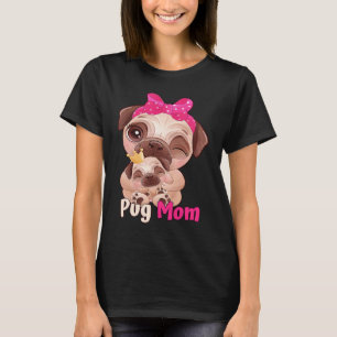 Dog Pink Bow Cute Pug Mum T-Shirt