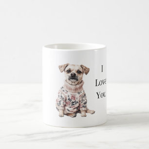 Dog Pink Floral Sweater I Love You (puppy love) Coffee Mug