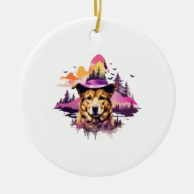 Dog Pink Halloween 2 Ceramic Tree Decoration (Front)