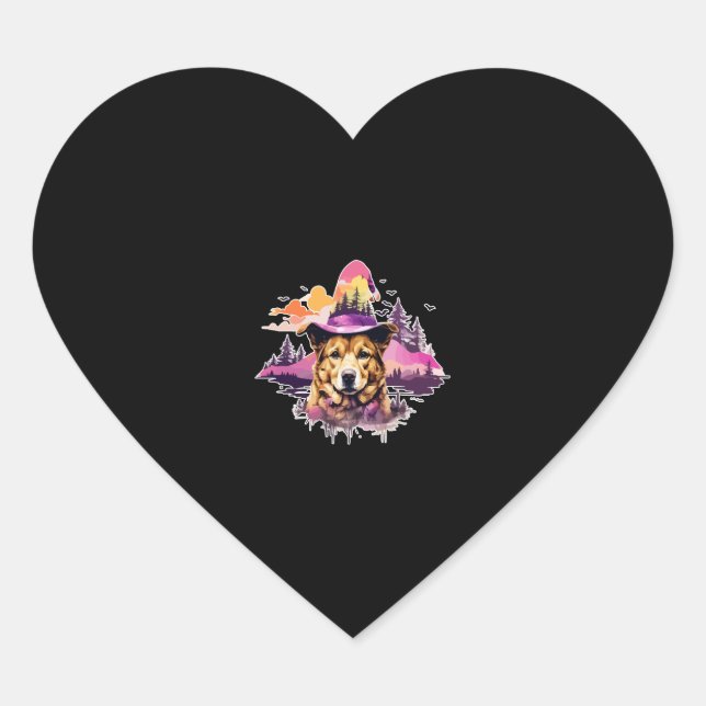 Dog Pink Halloween 2 Heart Sticker (Front)