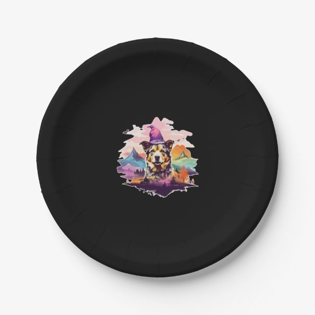 Dog Pink Halloween Paper Plate (Front)