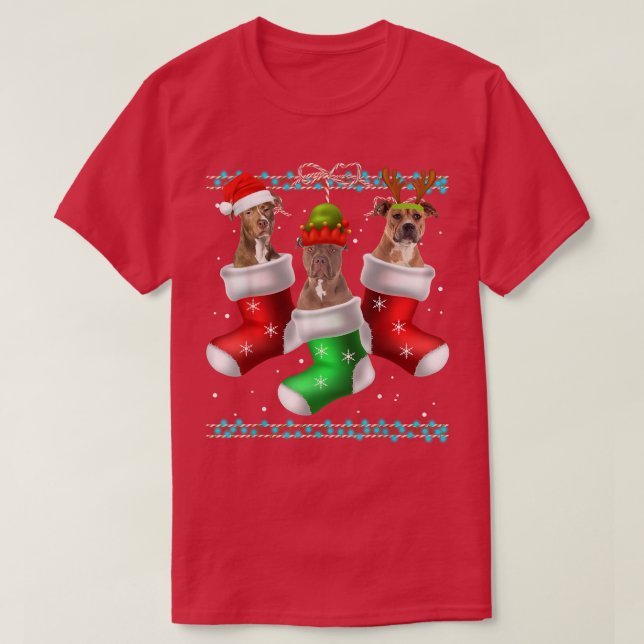 Dog Pitbull Christmas Socks Funny Xmas Pajama Pet  T-Shirt (Design Front)