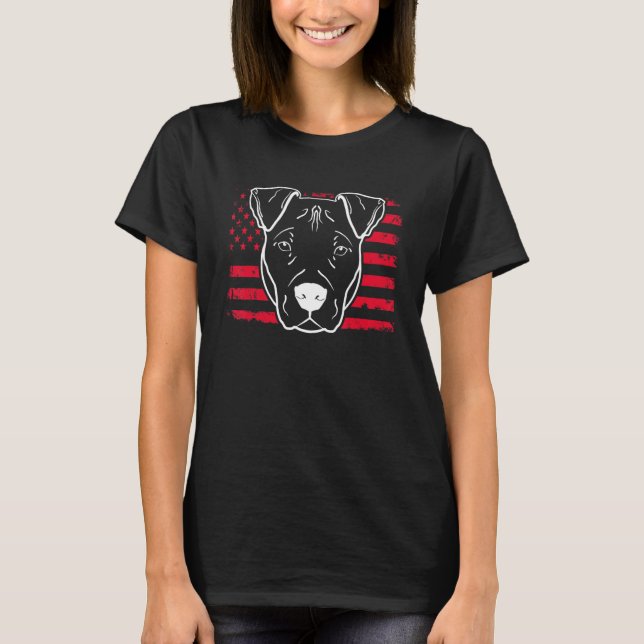 Dog Pitbull Us American Flag 1 T-Shirt (Front)