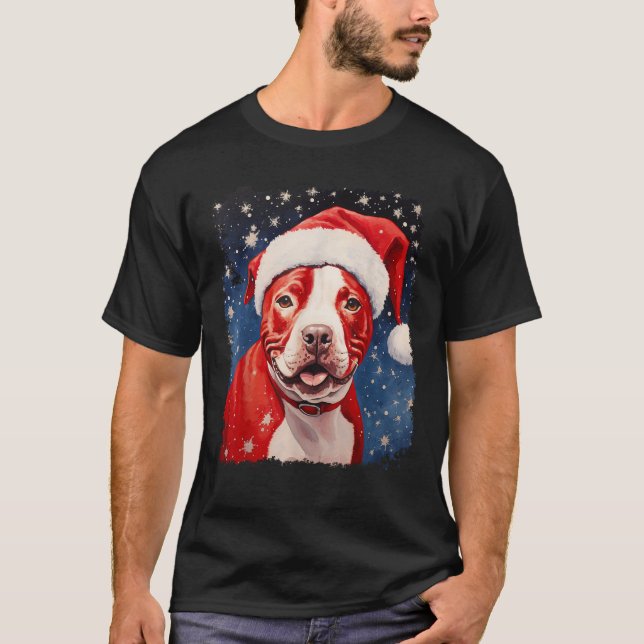 Dog Pitbull Xmas  T-Shirt (Front)