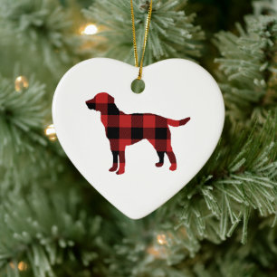 Dog Plaid Buffalo Check Silhouette Christmas Ceramic Tree Decoration