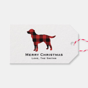 Dog Plaid Buffalo Check Silhouette Christmas Gift Tags