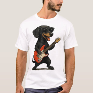  Dog Playing Guitar Musician Music Expert Guitar  T-Shirt