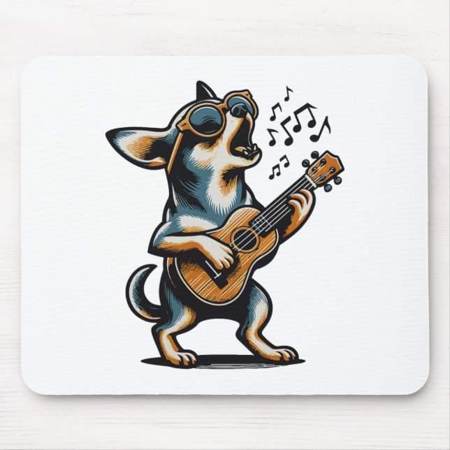 Dog Playing Guitar Singing Chihuahua Funny Dog Mar Mouse Mat (Front)
