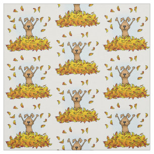 Dog Playing in a Pile of Fall Leaves - Cute Autumn Fabric